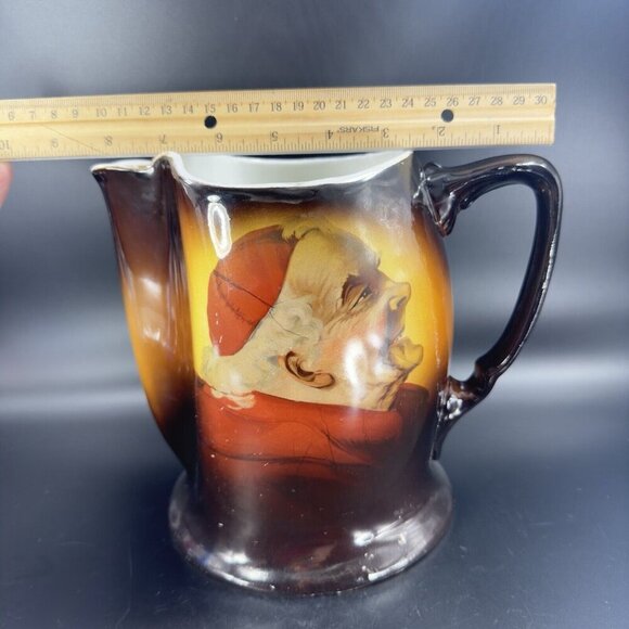 Antique Warwick Pitcher Jug Monk Cardinal Hand Painted Pottery Marked W Handle - Picture 4 of 16